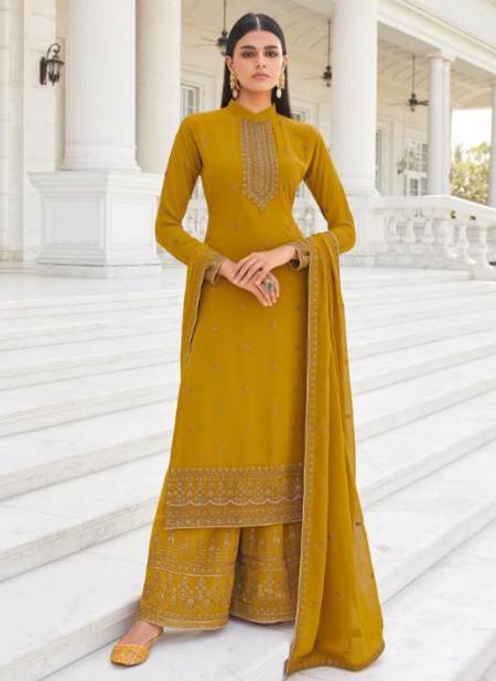Yellow Colour AASHIRWAD PANKHUDI Festive Wear Real Georgette With Heavy Embroidery Work Salwar Suit Collection 8457